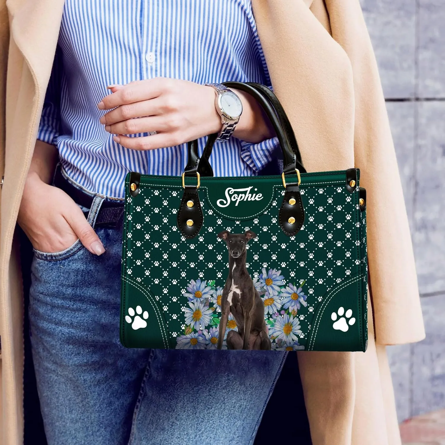 Personalized Italian Greyhound Dog Handbags, Custom Name Dog Leather Bags, Purses, Shoulder Bag, Gift For Dog Mom Dog Lover