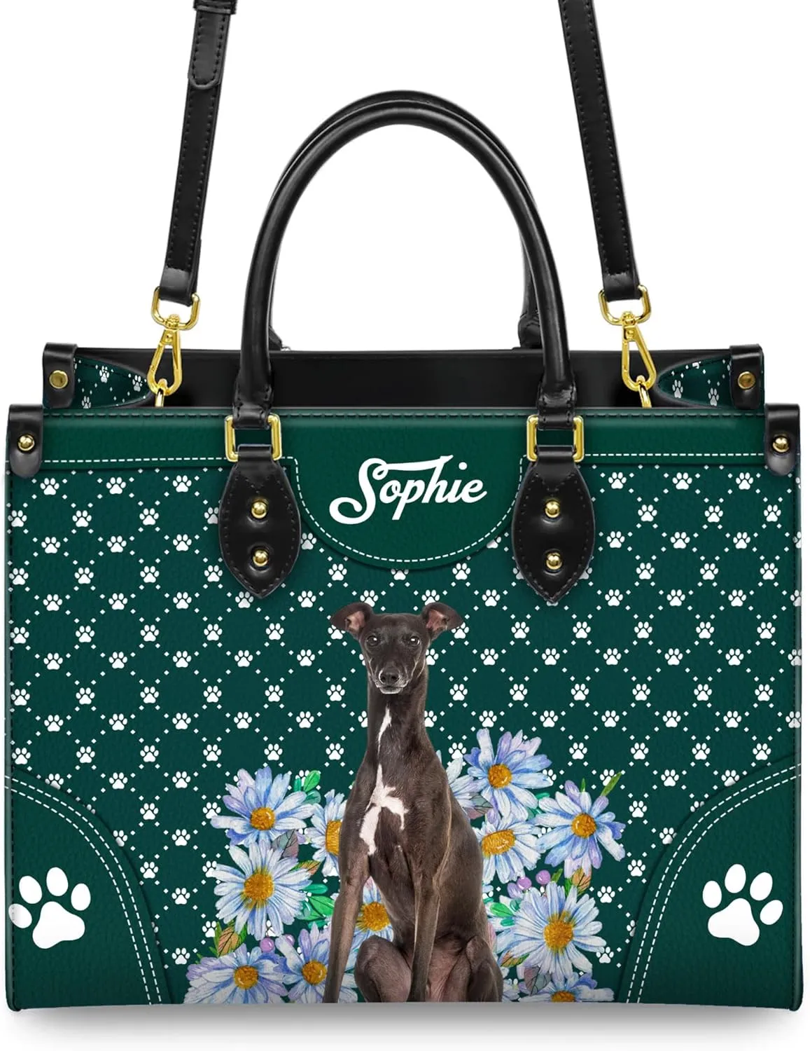 Personalized Italian Greyhound Dog Handbags, Custom Name Dog Leather Bags, Purses, Shoulder Bag, Gift For Dog Mom Dog Lover