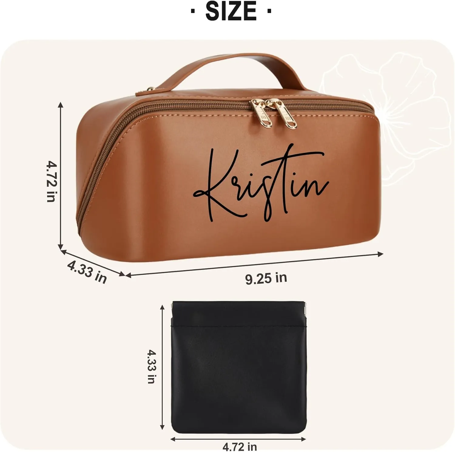 Personalized Makeup Bag - 2 Pcs Cosmetic Bags Set,Double Metal Zipper Makeup Organizer,Toiletry Bag with Divider & Handle,Travel Essentials