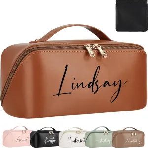 Personalized Makeup Bag - 2 Pcs Cosmetic Bags Set,Double Metal Zipper Makeup Organizer,Toiletry Bag with Divider & Handle,Travel Essentials