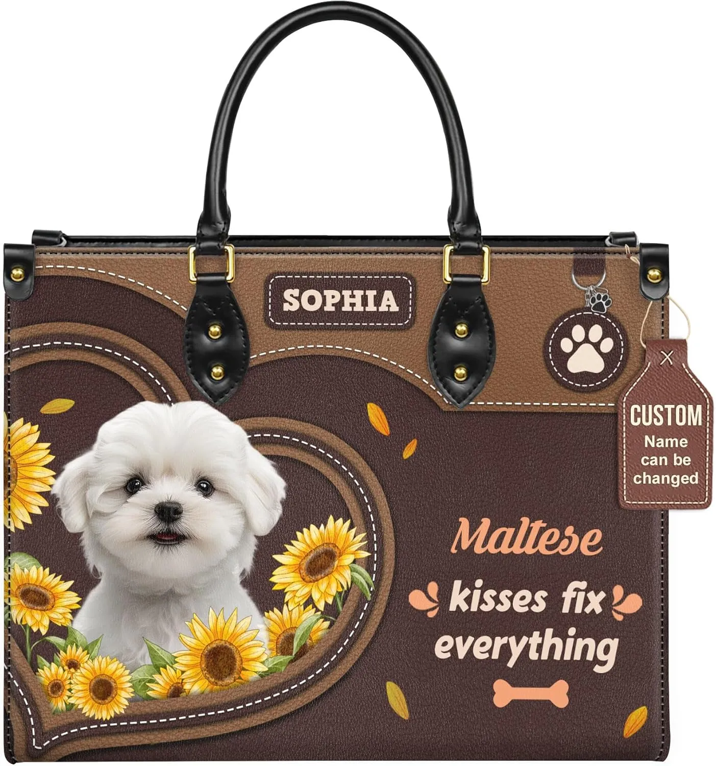 Personalized Maltese Dog Handbags, Custom Name Dog Leather Bags, Purses, Shoulder Bag, Gift For Dog Mom Dog Lover