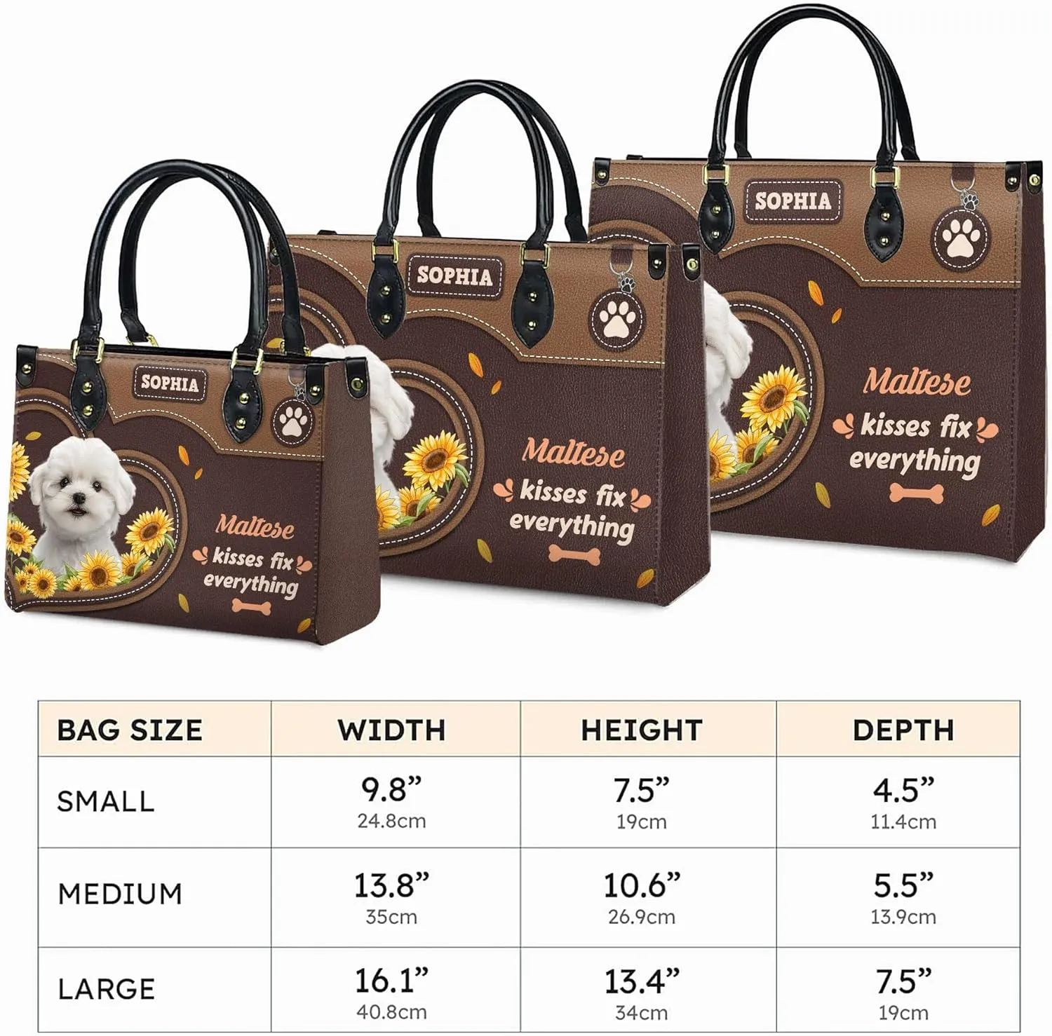 Personalized Maltese Dog Handbags, Custom Name Dog Leather Bags, Purses, Shoulder Bag, Gift For Dog Mom Dog Lover