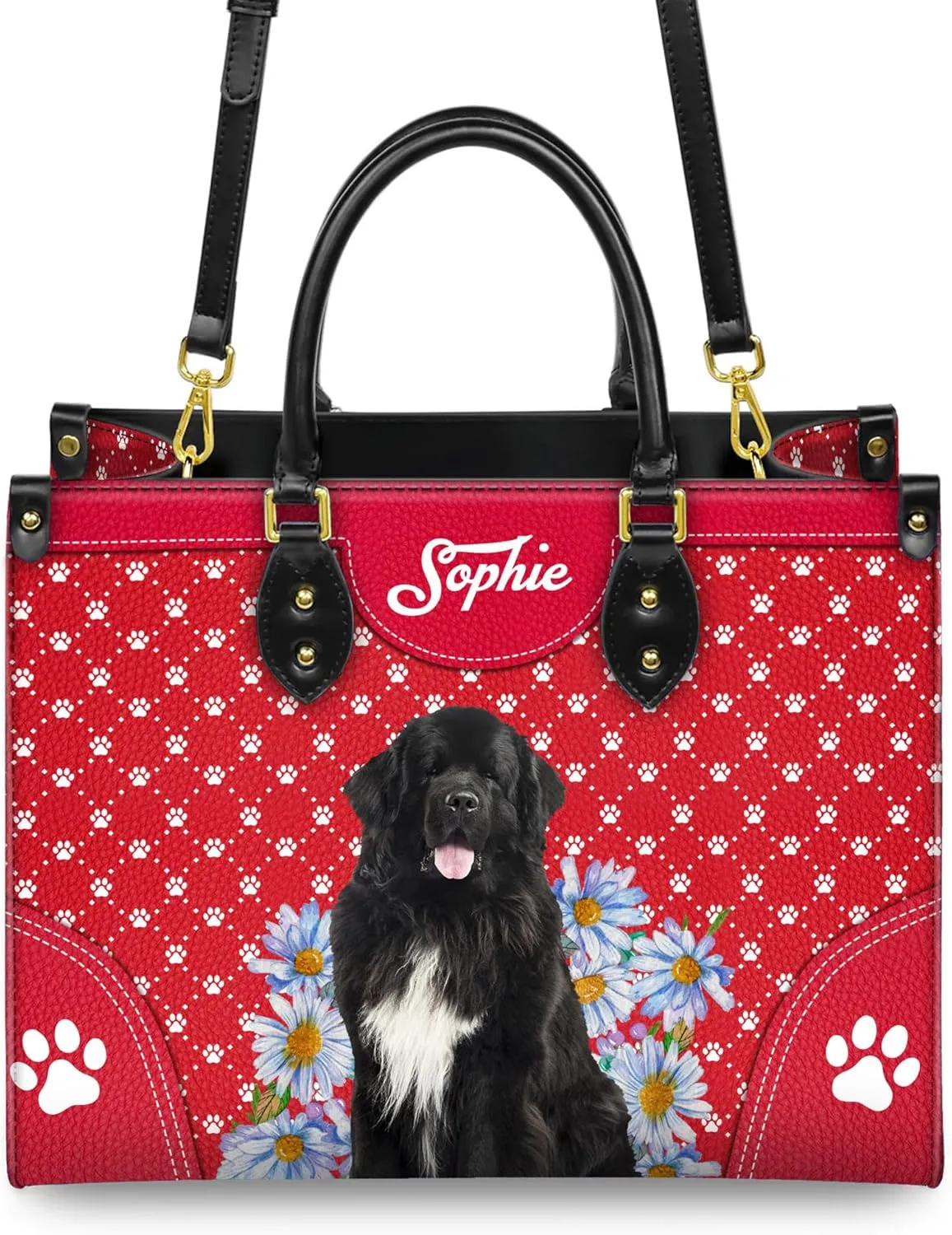 Personalized Newfoundland Dog Handbags, Custom Name Dog Leather Bags, Purses, Shoulder Bag, Gift For Dog Mom Dog Lover