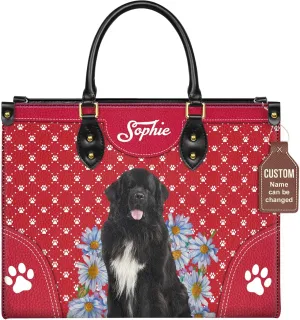Personalized Newfoundland Dog Handbags, Custom Name Dog Leather Bags, Purses, Shoulder Bag, Gift For Dog Mom Dog Lover