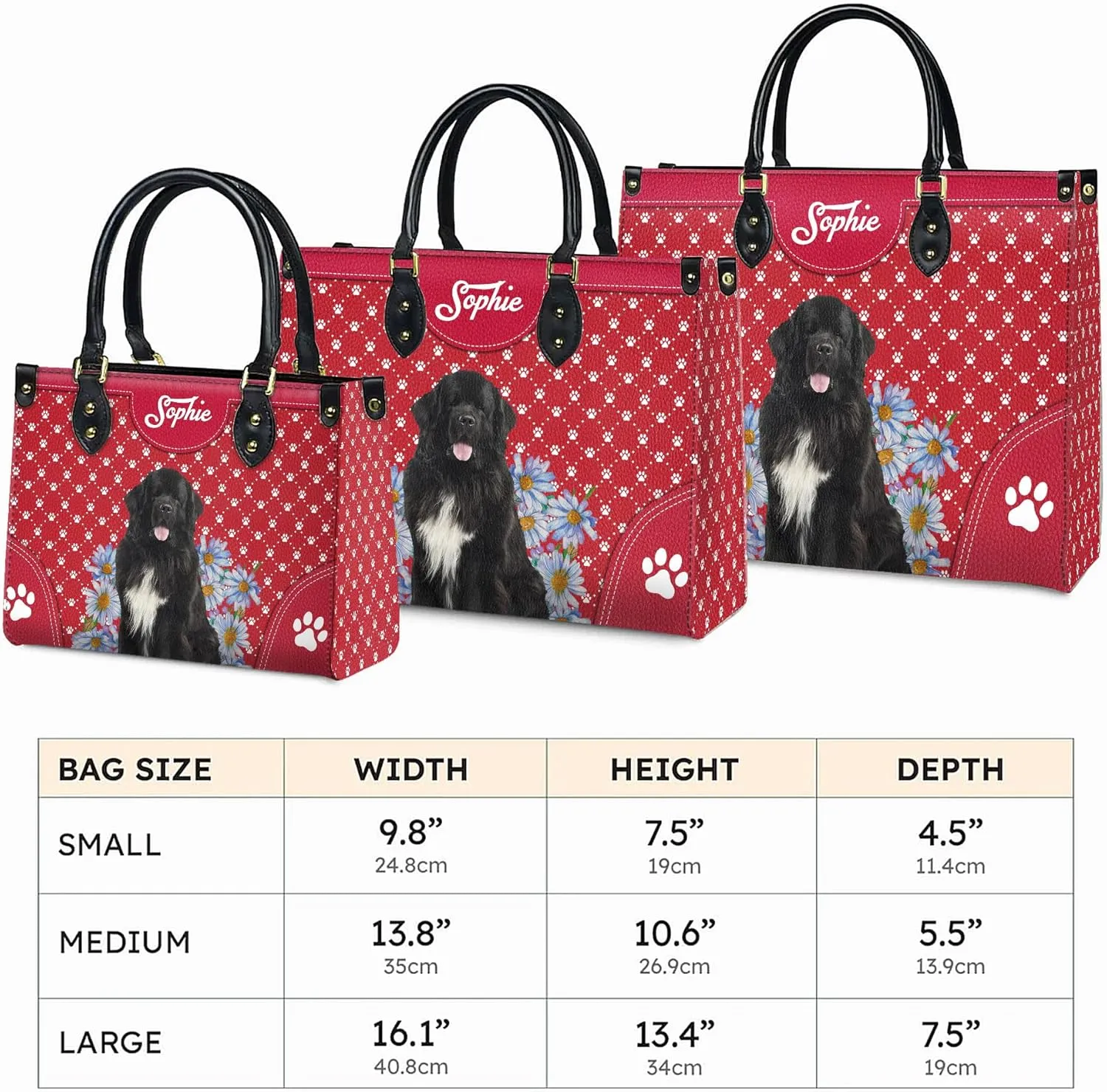 Personalized Newfoundland Dog Handbags, Custom Name Dog Leather Bags, Purses, Shoulder Bag, Gift For Dog Mom Dog Lover