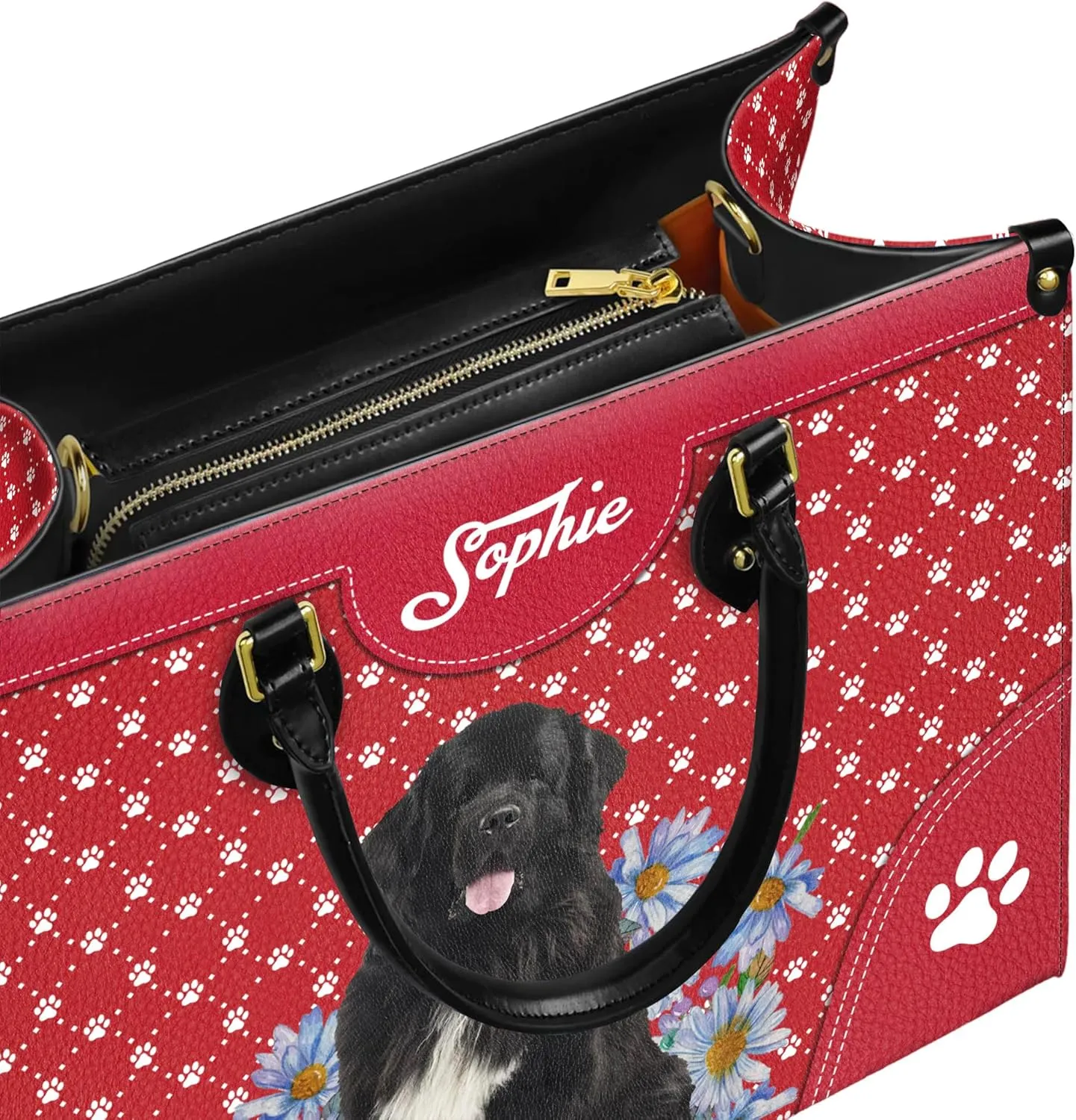 Personalized Newfoundland Dog Handbags, Custom Name Dog Leather Bags, Purses, Shoulder Bag, Gift For Dog Mom Dog Lover