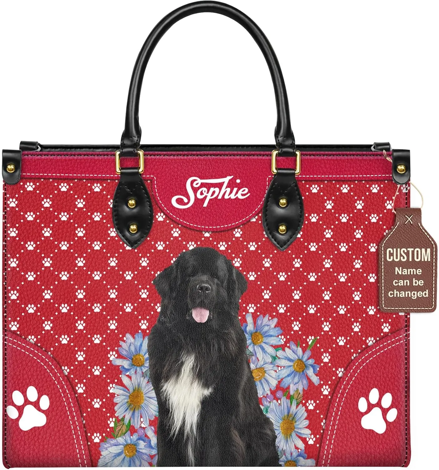 Personalized Newfoundland Dog Handbags, Custom Name Dog Leather Bags, Purses, Shoulder Bag, Gift For Dog Mom Dog Lover