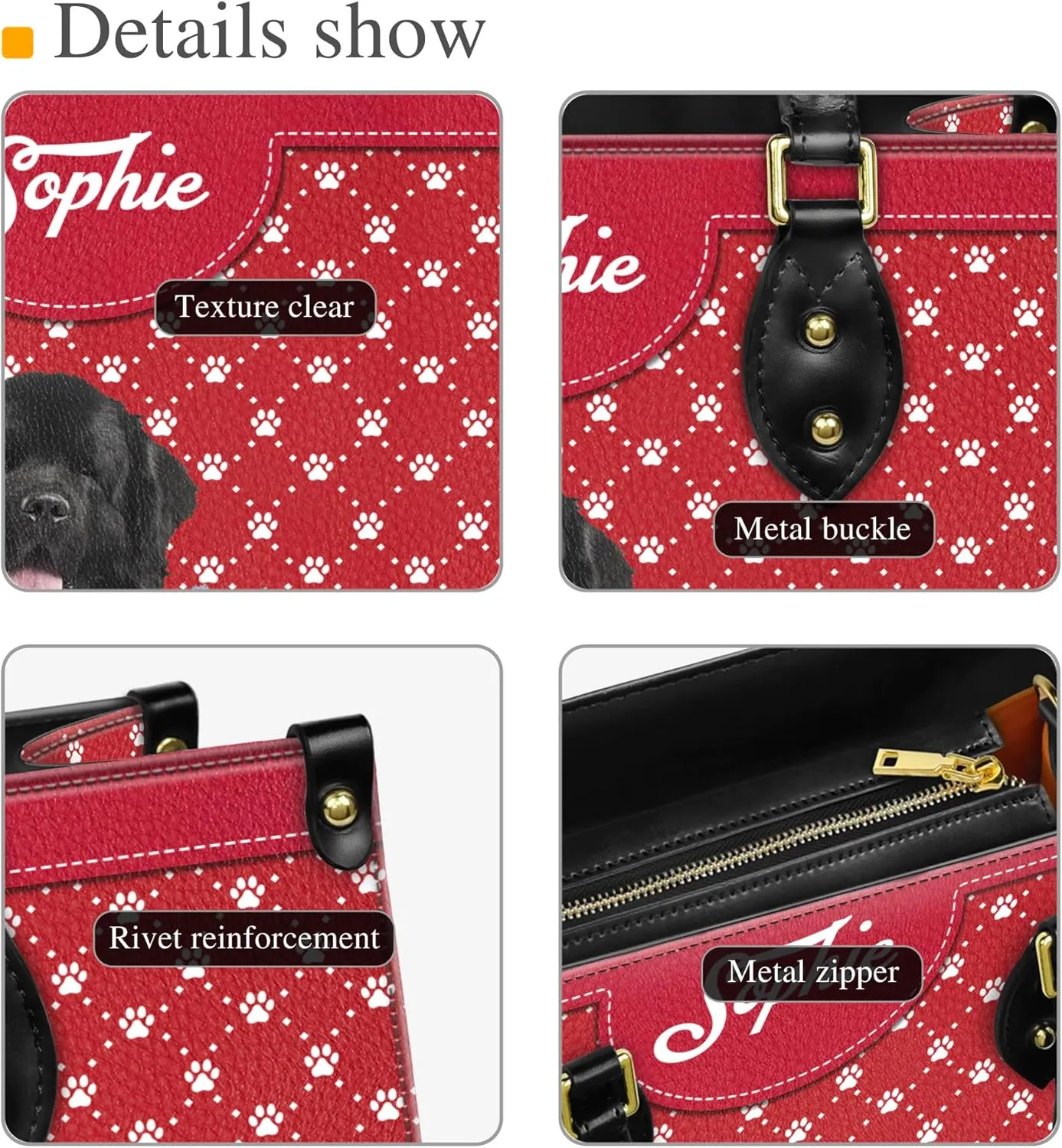 Personalized Newfoundland Dog Handbags, Custom Name Dog Leather Bags, Purses, Shoulder Bag, Gift For Dog Mom Dog Lover