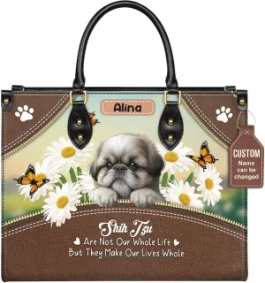 Personalized Shih Tzu Dog Handbags, Custom Name Dog Leather Bags, Purses, Shoulder Bag, Gift For Dog Mom Dog Lover