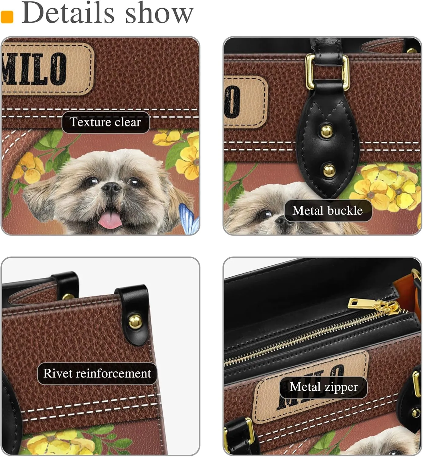 Personalized Shih Tzu Dog Handbags, Custom Name Dog Leather Bags, Purses, Shoulder Bag, Gift For Dog Mom Dog Lover