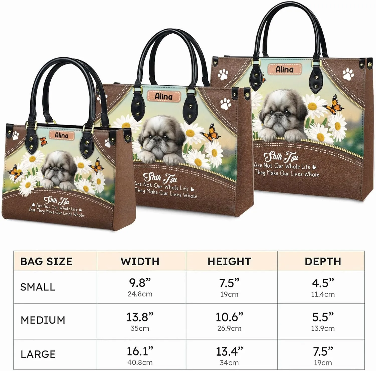 Personalized Shih Tzu Dog Handbags, Custom Name Dog Leather Bags, Purses, Shoulder Bag, Gift For Dog Mom Dog Lover
