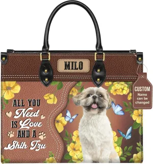 Personalized Shih Tzu Dog Handbags, Custom Name Dog Leather Bags, Purses, Shoulder Bag, Gift For Dog Mom Dog Lover