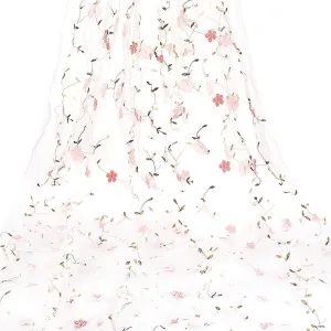 PH PandaHall 2 Yards Flower Tulle Fabric Mesh Lace Fabric 51 Inch Wide Embroidery Lace Fabrics Floral Applique Fabrics White Netting Fabric for DIY Sewing Clothing Dress Curtain Wedding Decor