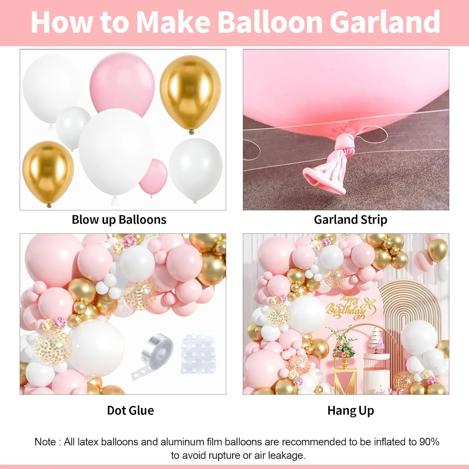 Pink and White Balloon Arch Kit, 121PCS Pink and Gold Balloon Garland Pastal Pink White Gold Confetti Balloons for Girls Birthday Baby Shower Wedding Bridal Shower Party Decorations