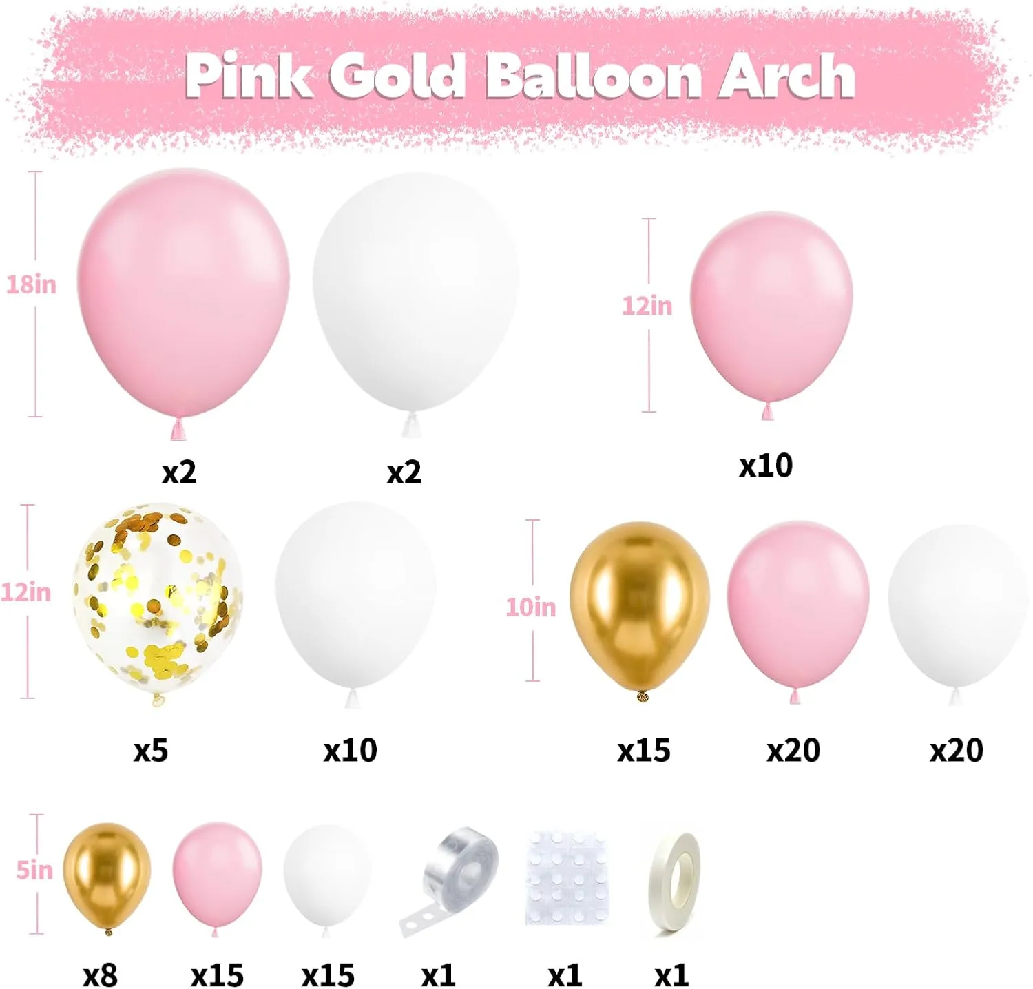 Pink and White Balloon Arch Kit, 121PCS Pink and Gold Balloon Garland Pastal Pink White Gold Confetti Balloons for Girls Birthday Baby Shower Wedding Bridal Shower Party Decorations