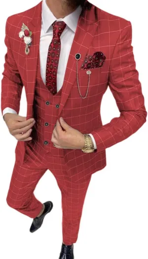 Plaid Suit for Men/Boy Slim Fit 3 Piece Checked Suits Formal Wedding Prom Dress Suits