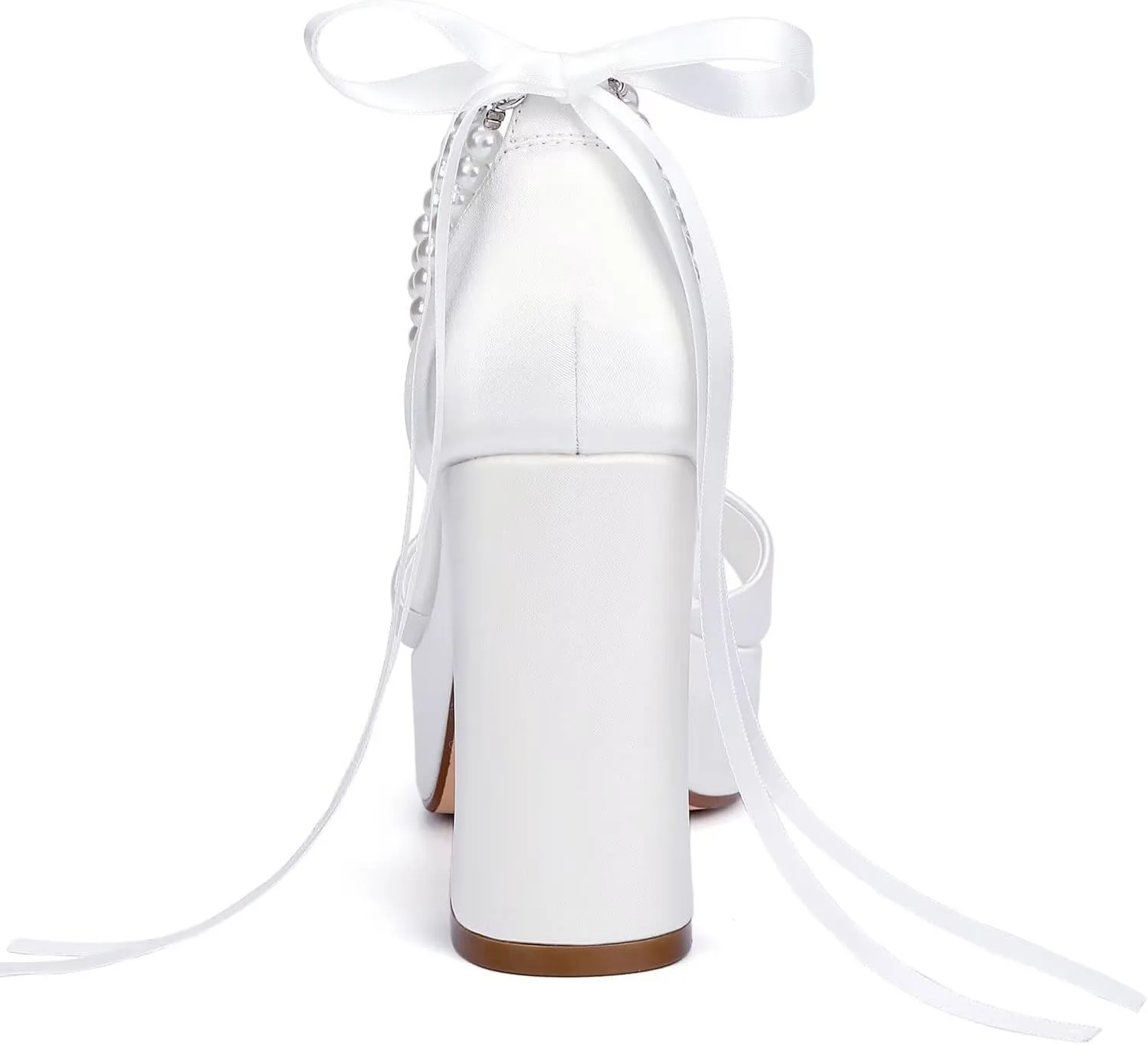 Platform Wedding Shoes for Bride Open Toe Bridal Shoes Pearl Heels Block Heel Wedding Sandals