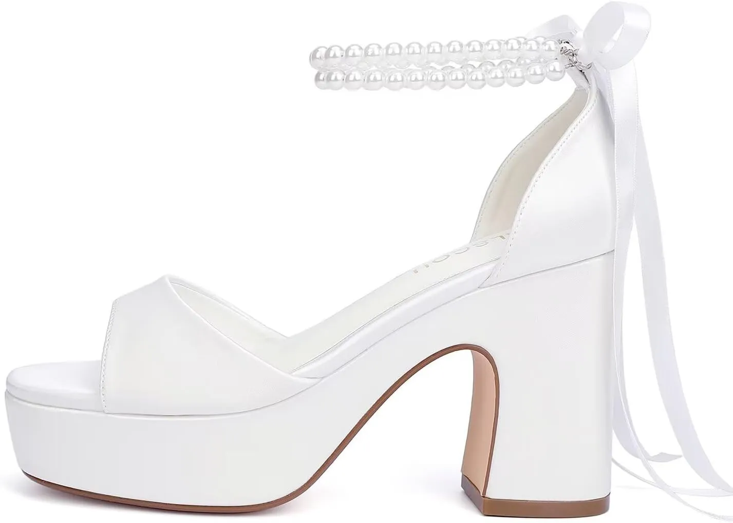 Platform Wedding Shoes for Bride Open Toe Bridal Shoes Pearl Heels Block Heel Wedding Sandals