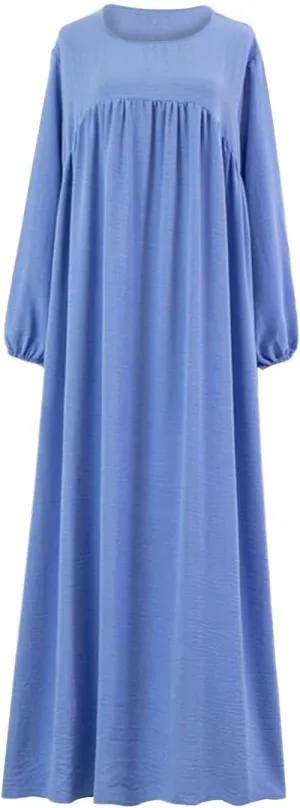 Plus Size Dresses for Curvy Women Casual Maxi Dress Causal Vintage Long Sleeve Crewneck Pleated Oversized Dress Fall