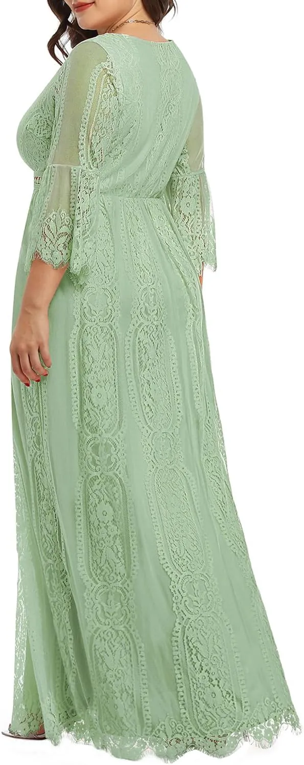 Plus Size Wedding Dress Boho - Maxi Bridal Shower Bohemian Formal Lace Long Dresses