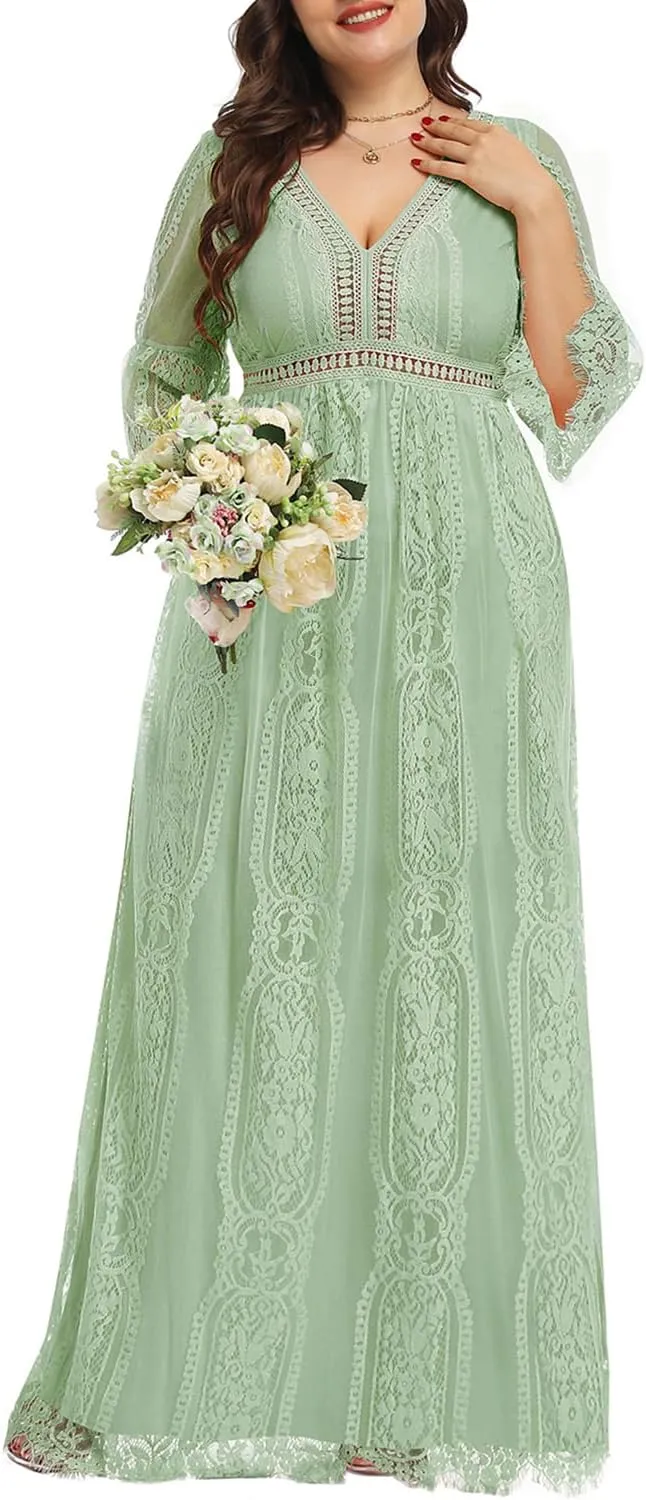 Plus Size Wedding Dress Boho - Maxi Bridal Shower Bohemian Formal Lace Long Dresses