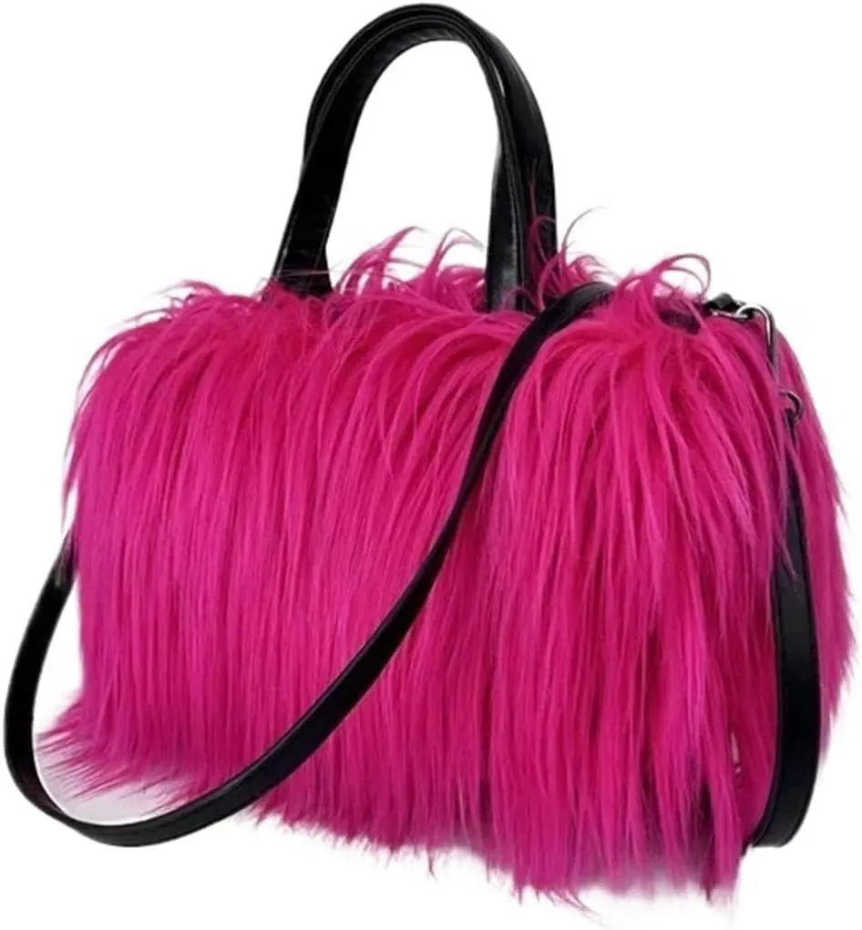 Plush Handbags Plush Shoulder Bag Warm Faux Fur Handbags for Women Large Hobo Shopper Heart Shaped Purses