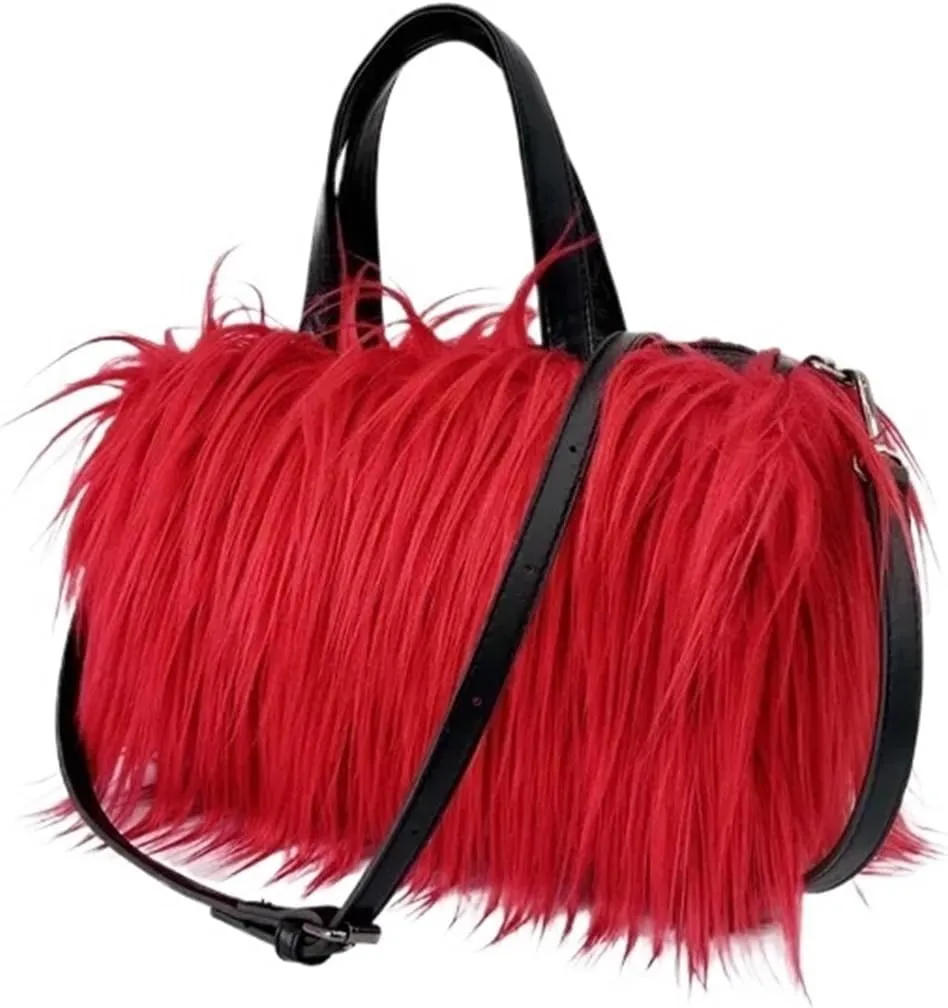Plush Handbags Plush Shoulder Bag Warm Faux Fur Handbags for Women Large Hobo Shopper Heart Shaped Purses