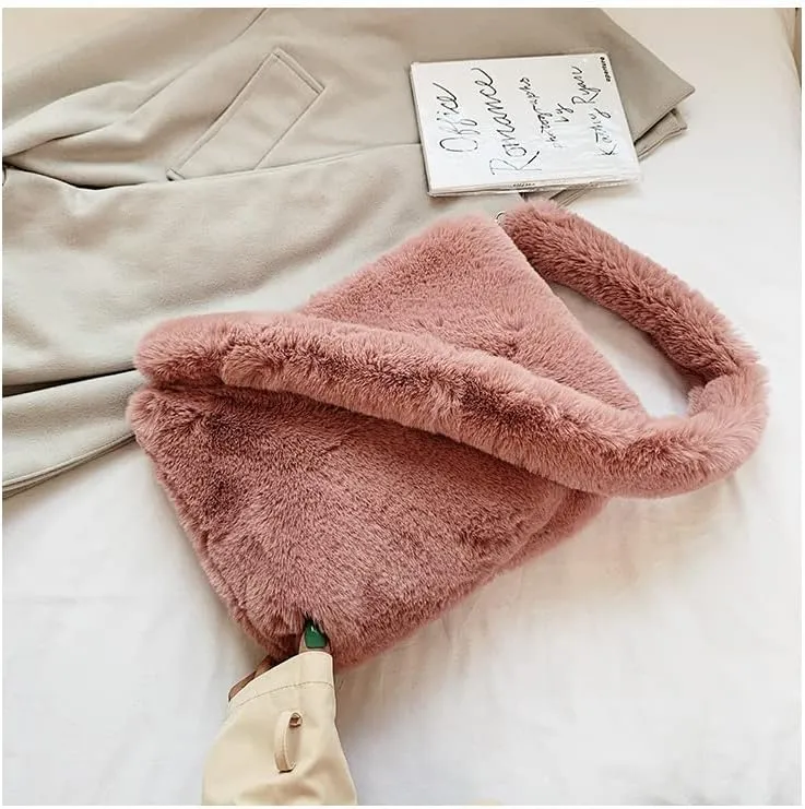 Plush Underarm Bag Ladies Faux Fur Fluffy Crossbody Shoulder Bag Women Soft Furry Tote Handbag for Autumn and Winter