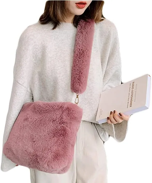 Plush Underarm Bag Ladies Faux Fur Fluffy Crossbody Shoulder Bag Women Soft Furry Tote Handbag for Autumn and Winter