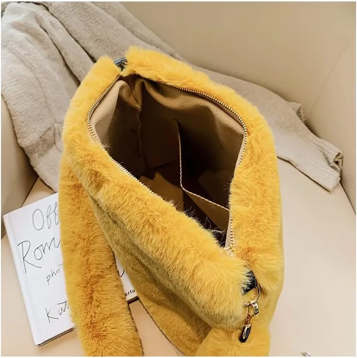 Plush Underarm Bag Ladies Faux Fur Fluffy Crossbody Shoulder Bag Women Soft Furry Tote Handbag for Autumn and Winter