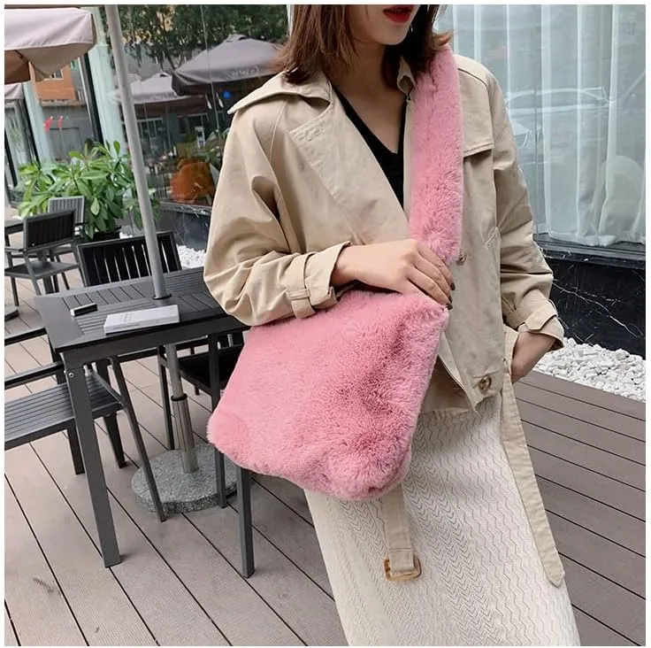 Plush Underarm Bag Ladies Faux Fur Fluffy Crossbody Shoulder Bag Women Soft Furry Tote Handbag for Autumn and Winter