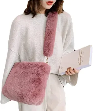 Plush Underarm Bag Ladies Faux Fur Fluffy Crossbody Shoulder Bag Women Soft Furry Tote Handbag for Autumn and Winter