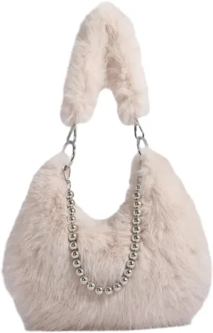 Plush Underarm Bag Ladies Fluffy Shoulder Bag, Furry Purses and Handbags, Women Clutch Tote Crossbody with Chain Strap