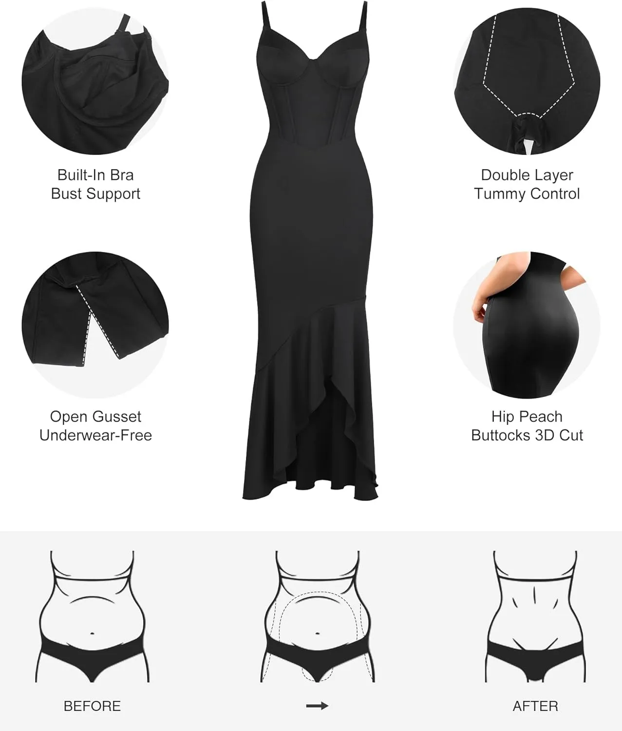Popilush Corset Dress Built in Shapewear - Formal Dress for Women Deep V Neck Maxi Slip Bridesmaid Dresses for Wedding