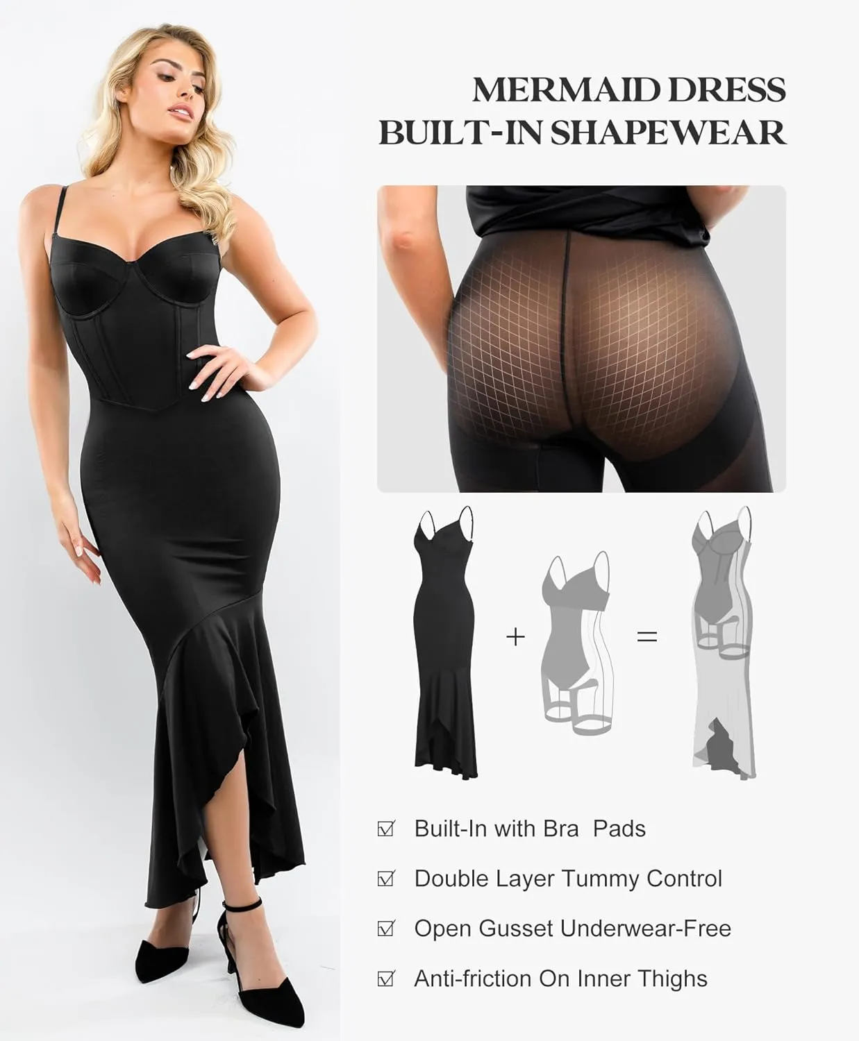 Popilush Corset Dress Built in Shapewear - Formal Dress for Women Deep V Neck Maxi Slip Bridesmaid Dresses for Wedding