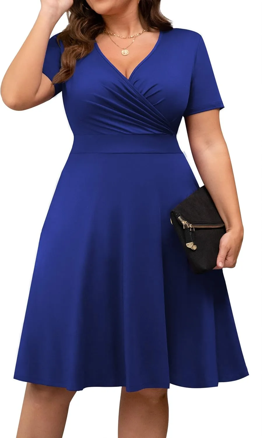 POSESHE Womens Plus Size Dresses Summer Short Sleeve Wrap V-Neck Sundress Casual Wedding Guest Cocktail Dress with Pockets