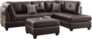 Poundex F6973 Bobkona Viola Faux Leather Left or Right Hand Chaise Sectional Set with Ottoman in Espresso | Comes in 3 packages