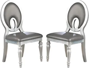 Poundex Set of 2 Upholstered Dining Chair, Dark Grey&Silver