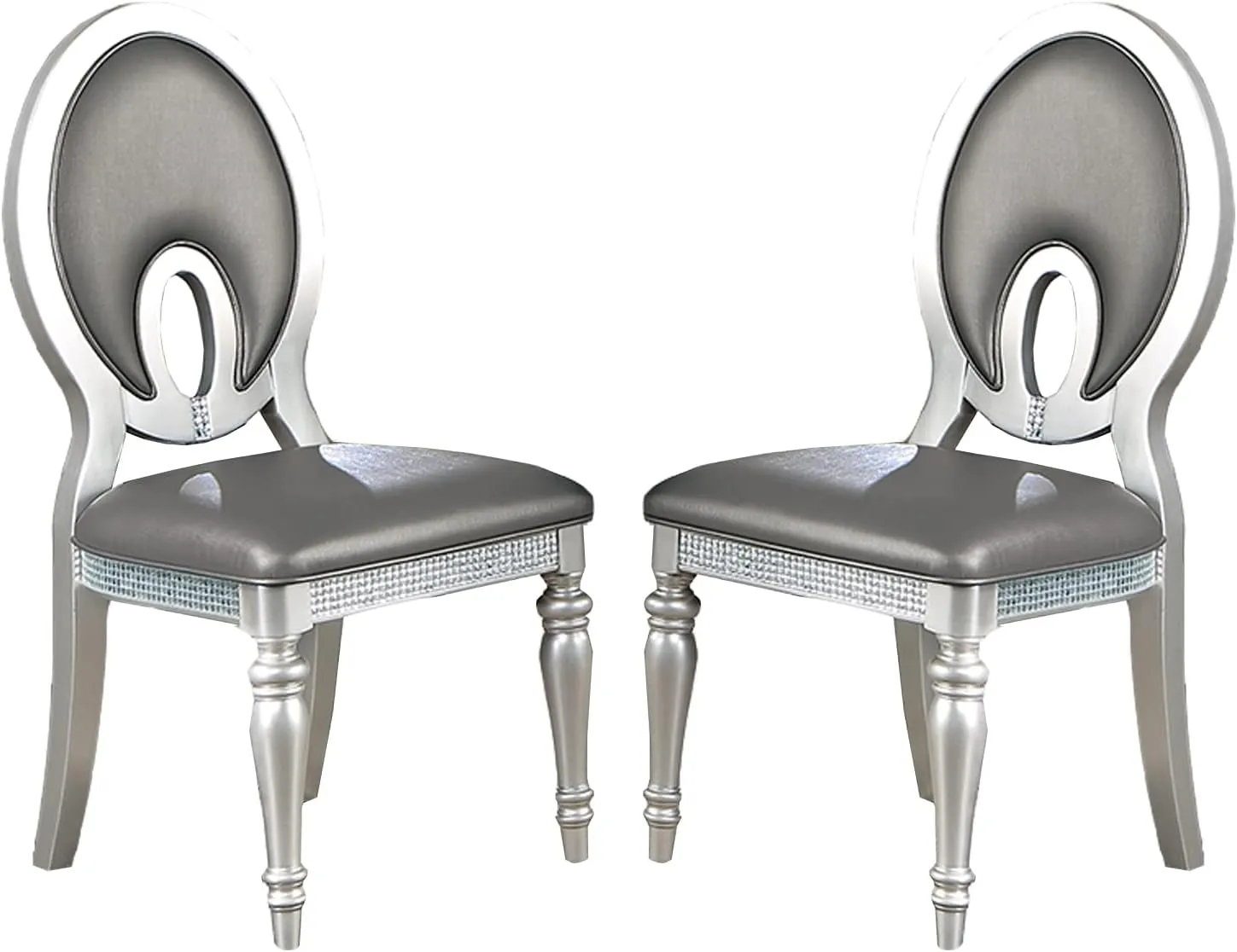 Poundex Set of 2 Upholstered Dining Chair, Dark Grey&Silver