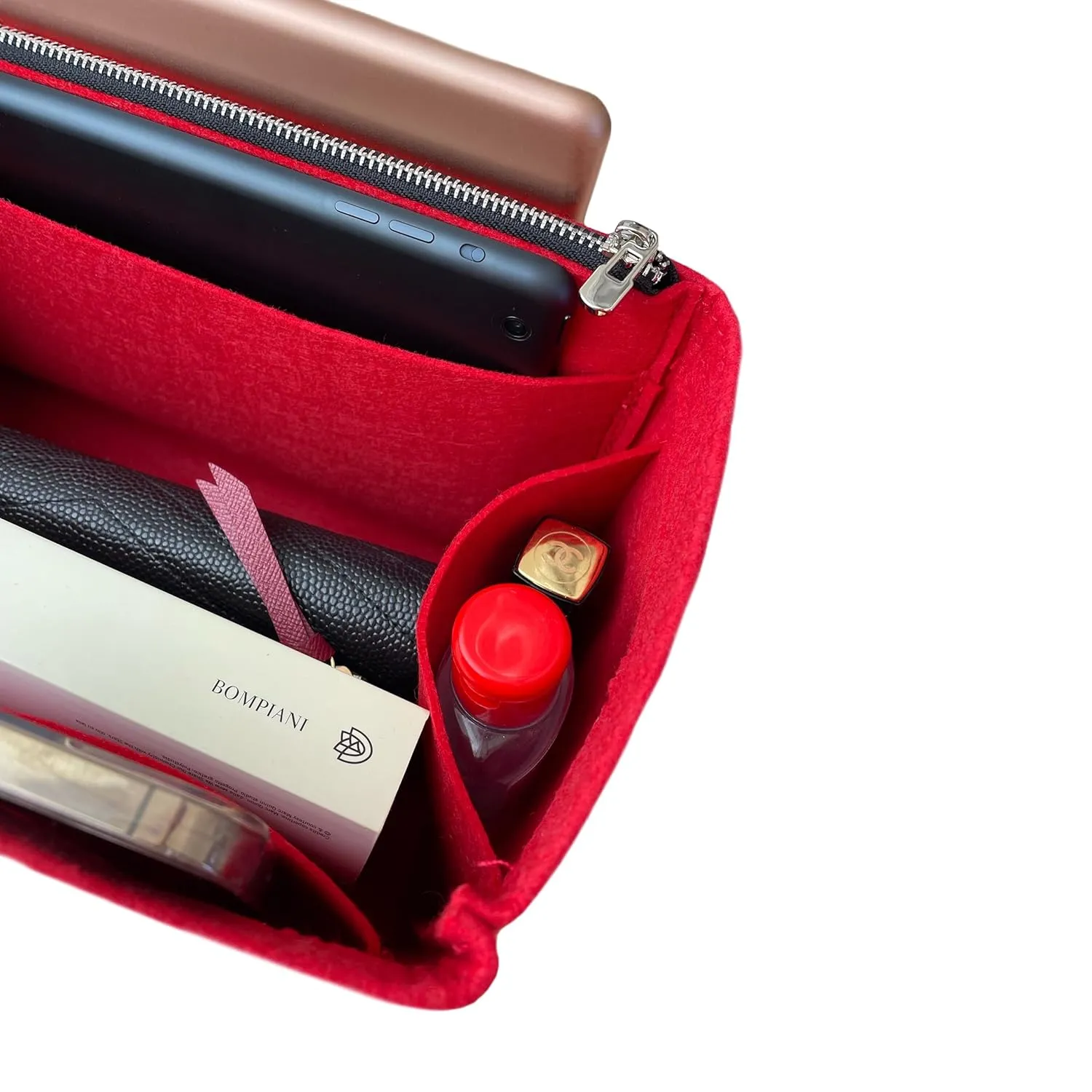 Premium Purse Organizer fits Grand Palais Bag Insert, Palais Petit Organizer, Grand Palais Organizer, Handmade 2mm Felt Insert Snug Sturdy Fit with Gold Zipper (For Grand Palais, Red)