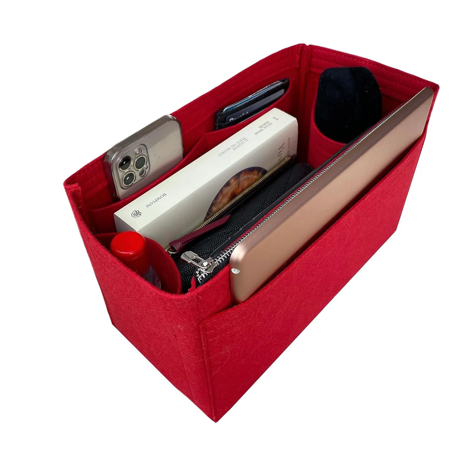 Premium Purse Organizer fits Grand Palais Bag Insert, Palais Petit Organizer, Grand Palais Organizer, Handmade 2mm Felt Insert Snug Sturdy Fit with Gold Zipper (For Grand Palais, Red)