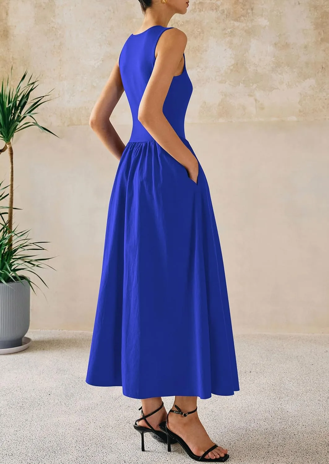 PRETTYGARDEN Women Maxi Dresses 2025 Summer Casual Sleeveless Patchwork Knit Tank Dress Flowy Beach Sundress Long Dress