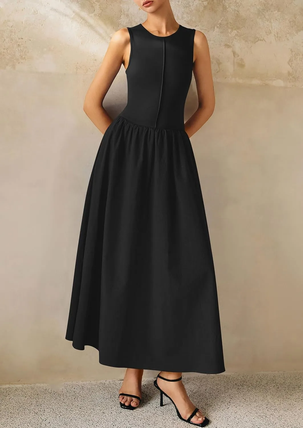 PRETTYGARDEN Women Maxi Dresses 2025 Summer Casual Sleeveless Patchwork Knit Tank Dress Flowy Beach Sundress Long Dress