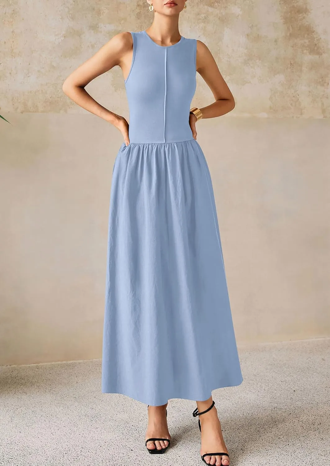 PRETTYGARDEN Women Maxi Dresses 2025 Summer Casual Sleeveless Patchwork Knit Tank Dress Flowy Beach Sundress Long Dress