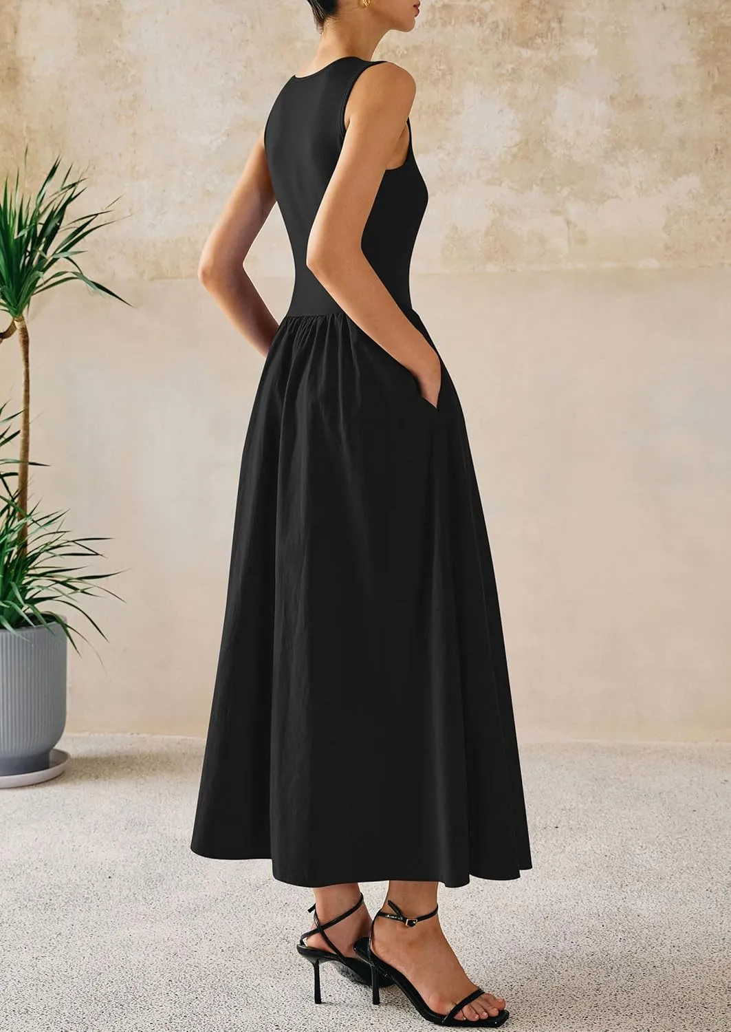 PRETTYGARDEN Women Maxi Dresses 2025 Summer Casual Sleeveless Patchwork Knit Tank Dress Flowy Beach Sundress Long Dress
