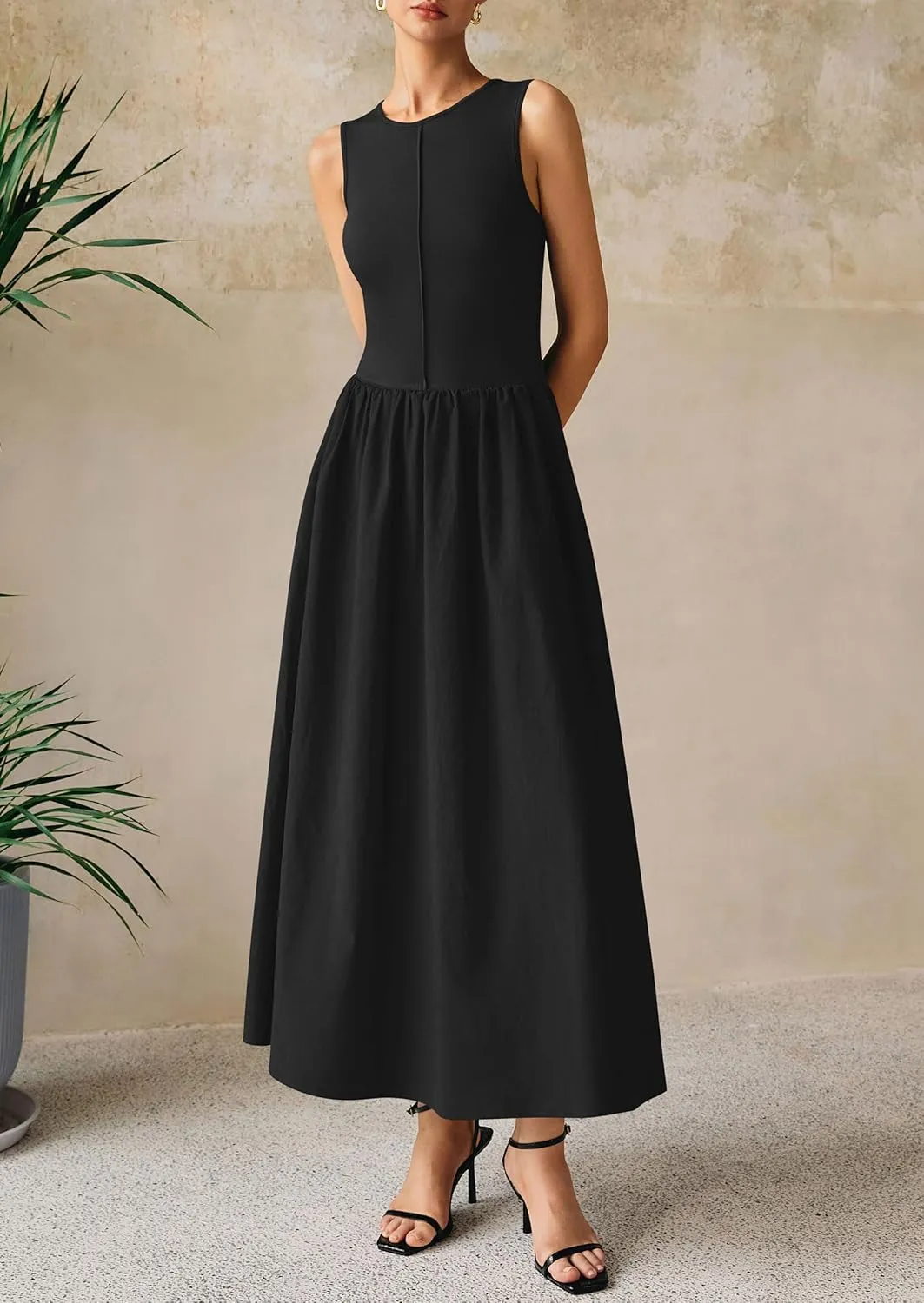 PRETTYGARDEN Women Maxi Dresses 2025 Summer Casual Sleeveless Patchwork Knit Tank Dress Flowy Beach Sundress Long Dress