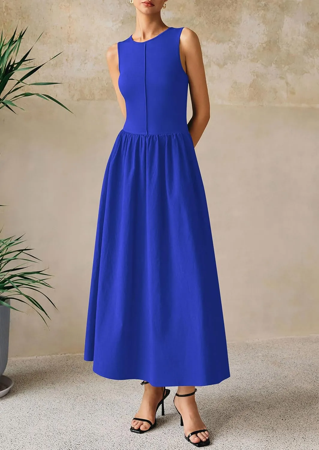 PRETTYGARDEN Women Maxi Dresses 2025 Summer Casual Sleeveless Patchwork Knit Tank Dress Flowy Beach Sundress Long Dress