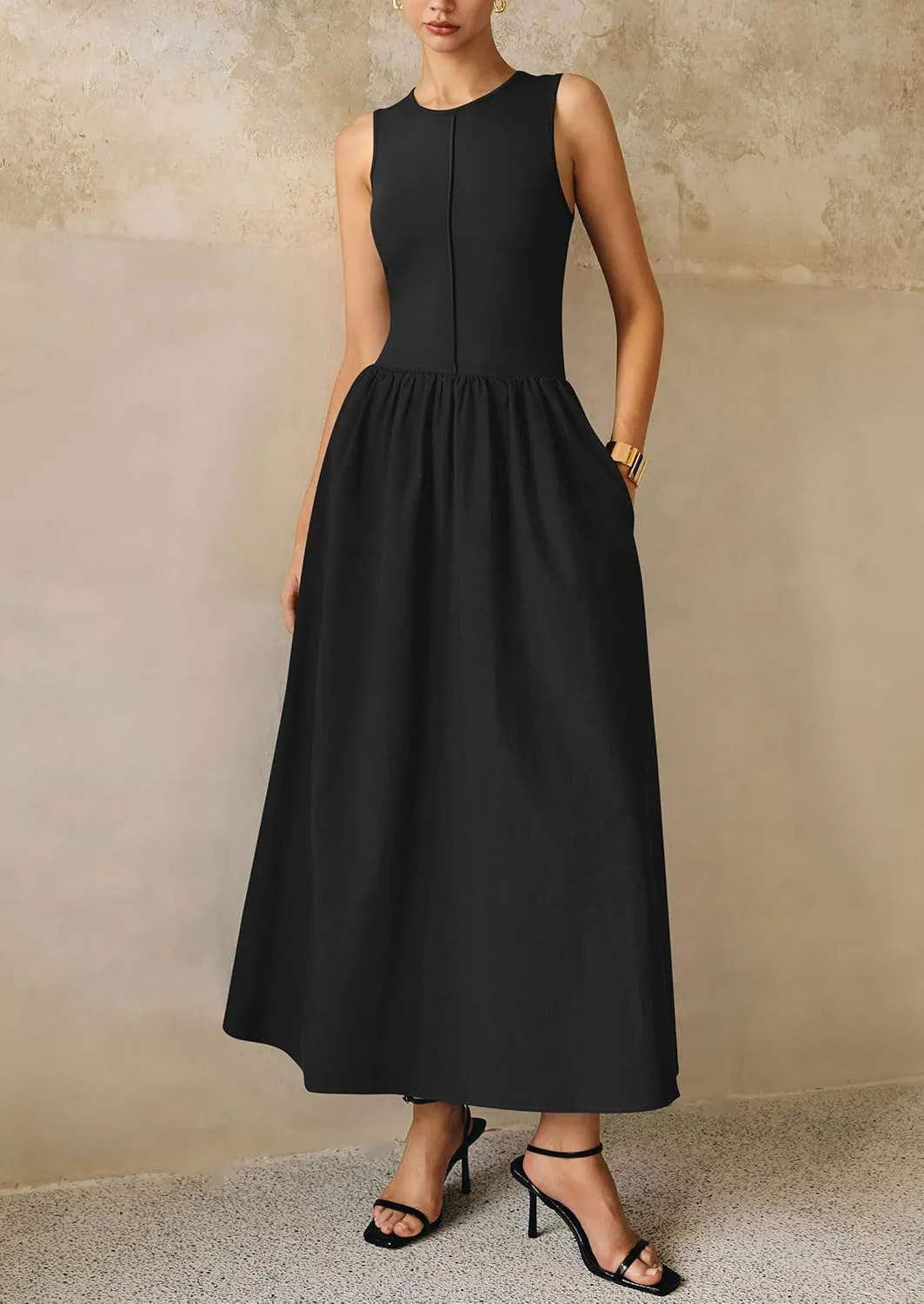 PRETTYGARDEN Women Maxi Dresses 2025 Summer Casual Sleeveless Patchwork Knit Tank Dress Flowy Beach Sundress Long Dress