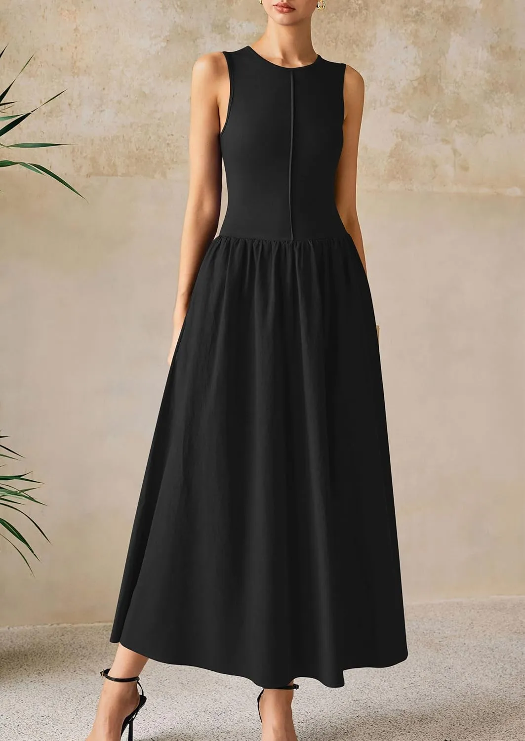 PRETTYGARDEN Women Maxi Dresses 2025 Summer Casual Sleeveless Patchwork Knit Tank Dress Flowy Beach Sundress Long Dress
