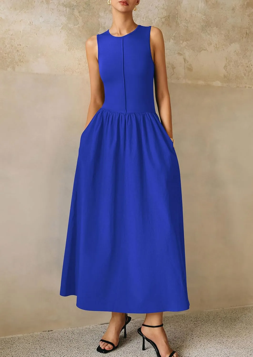 PRETTYGARDEN Women Maxi Dresses 2025 Summer Casual Sleeveless Patchwork Knit Tank Dress Flowy Beach Sundress Long Dress